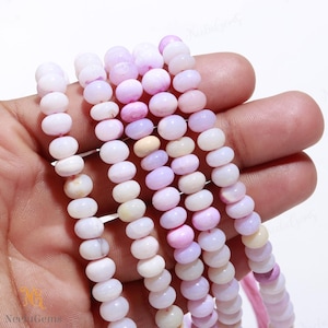 AAA+ Quality Pink Opal Smooth Rondelle Shape Gemstone Beads,Peruvian Pink Opal Plain Beads,7-8 MM Pink Opal Beads For Handmade Jewelry
