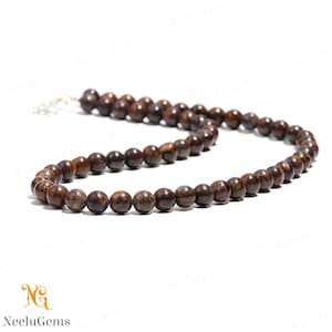 AAA+ Natural Bronzite Round Beaded Necklace,8 MM Bronzite Smooth Round Beads Necklace,18&quot; Bronzite Beaded Necklace In Handmade Jewelry