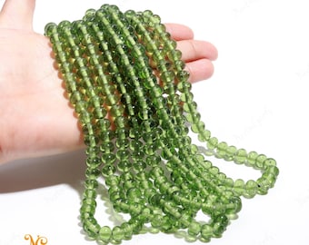 AAA+ Quality Green Moldavite Hydro Quartz Smooth Rondelle Beads,Moldavite Hydro Glass Plain Beads,8-9 MM Moldavite Bead For Handmade Jewelry