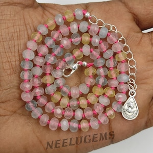 Hand Knotted Multi Morgonite Quartz Necklace,Morgonite Knotted Necklace,Morgonite Quartz Knotted Necklace,Quartz Necklace,Handmade Necklace