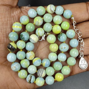 Hand Knotted Lemon Blue Opal Necklace,Peruvian Boulder Opal Necklace,Peruvian Opal Knotted Necklace,Opal Round Necklace,Opal Candy Necklace