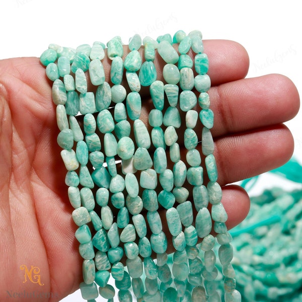 Contas de Amazonita Azul AAA+ em Formato de Pepita Lisa, Contas de Amazonita Natural em Formato de Pequeno Seixo, Contas de Pedras Preciosas Roladas de 33 cm para Joias Artesanais