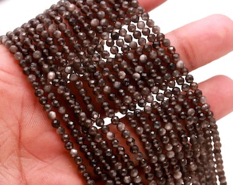 AAA+ Natural Gray Obsidian Microcut Faceted Beads,3.30-3.40 MM ObsidianTiny Rondelle Beads,13"Obsidian Gemstone Beads For Handmade Jewelry