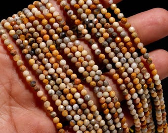 AAA+ Natural Fossil Coral Microcut Faceted Beads,3.20-3.30 MM Coral Tiny Rondelle Beads,13" Gemstone Beads For Handmade Jewelry