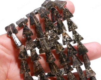 AAA+ Natural Black Dot Quartz Smooth Triangle Beads,Geniune Dot Quartz Briolette Beads,13" Quartz Beads For Handmade Jewelry Craft & Designs