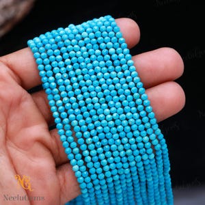 AAA+ Natural Blue Turquoise Microcut Faceted Rondelle Gemstone Beads,3.10-3.20 MM Turquoise Tiny Bead,13"Turquoise Bead For Handmade Jewelry