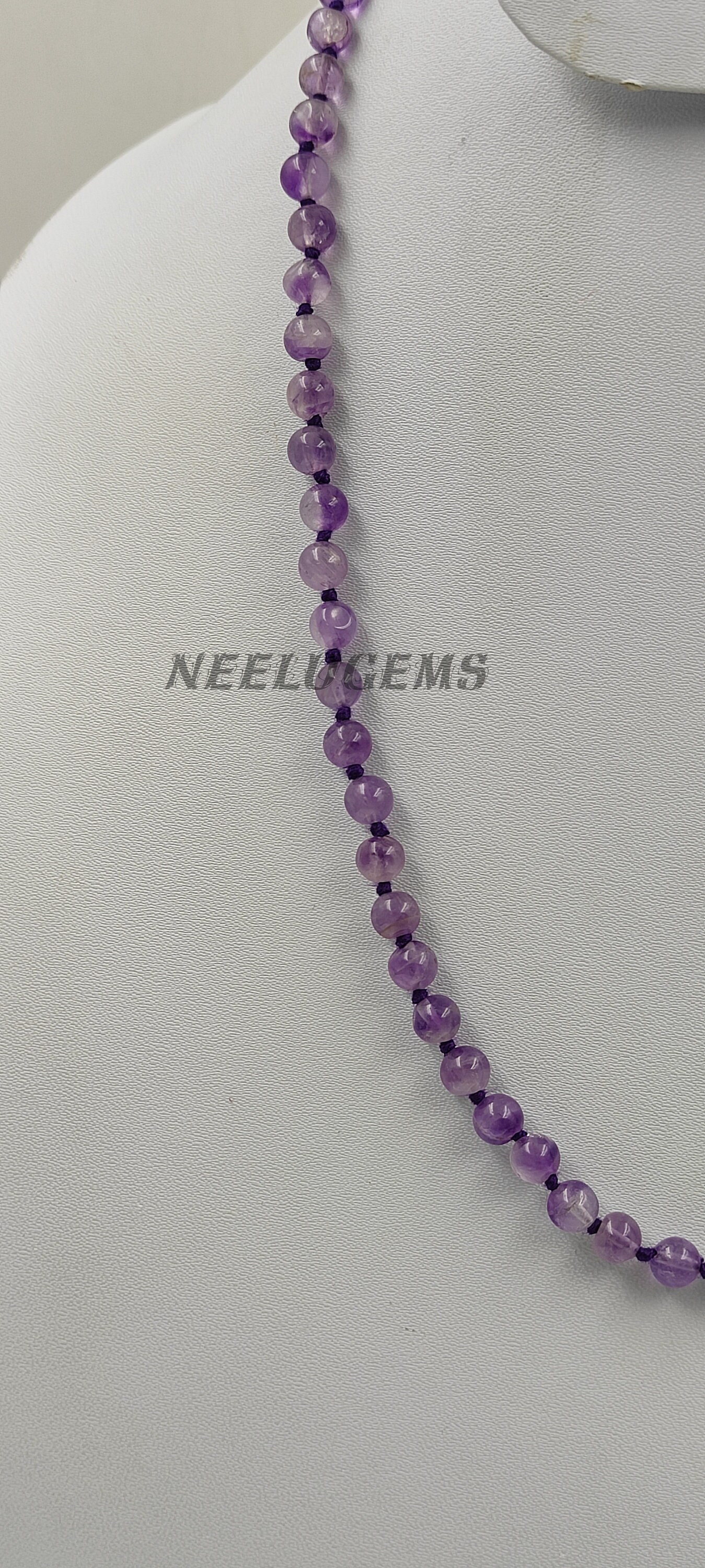 Collana Di Perle Ametista Naturale - Fatta A Mano - Cristallo Curativo - Girocollo Regolabile