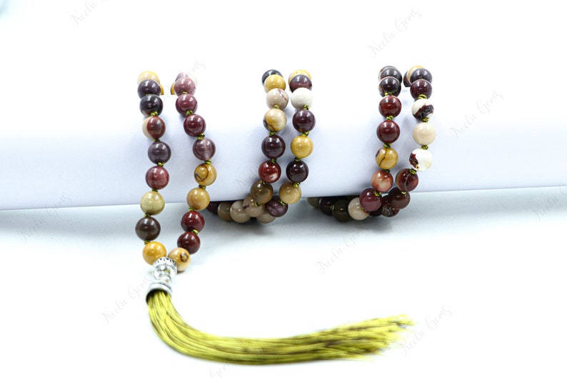 Mookite Jasper Beads Mala Necklace-108 Hand Knotted Mala Necklace,Gemstone Beads Yoga,Prayer & Meditation Mala Necklace,Beaded Necklace image 2