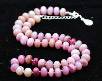 Hand Knotted Kunzite & Pink Opal Necklace, Blush Lilac Gemstone Choker, Natural Peruvian Stone Jewelry, Silk Knotted Romantic Unique Gift