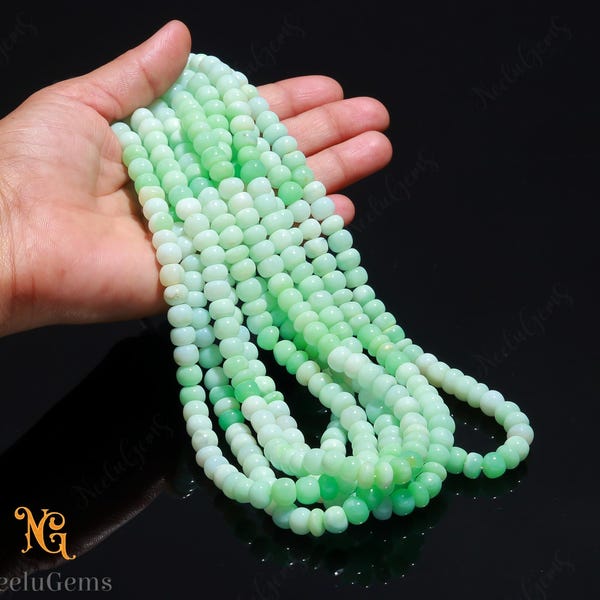 Contas de Opala Verde AAA+ Lisas em Formato de Rondelle, 7-8 mm, Opala Peruana Natural com Corte Indiano, 38 cm (15") - Contas de Pedras Preciosas Soltas para Joias Artesanais