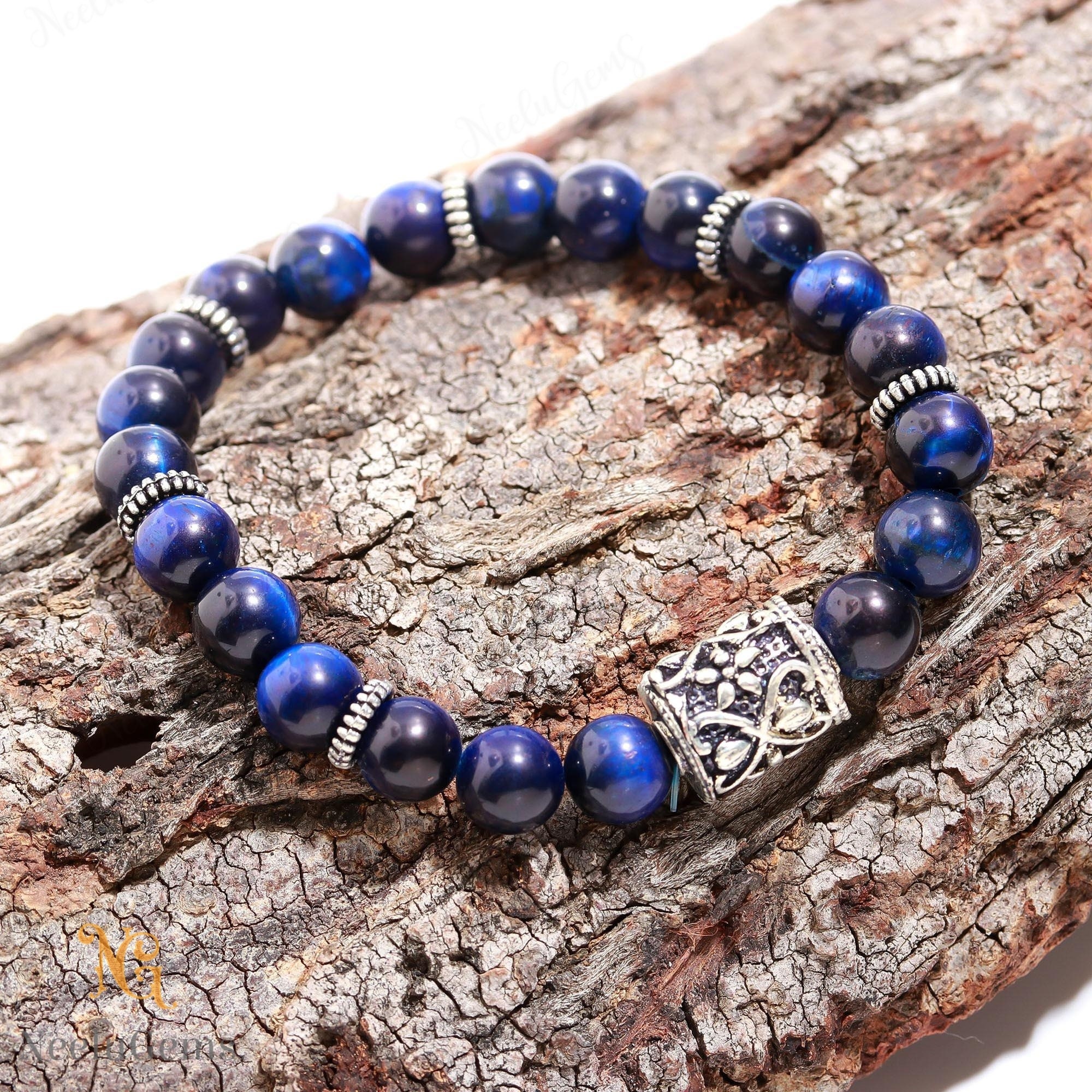 Natural Blue Tigers Eye Bracelet 8mm, Hawks Eye Healing Crystal