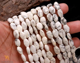 AAA+ White Howlite Faceted Oval Beads,Natural Howlite Briolette Oval Beads,13"Gemstone Beads For Handmade Jewelry & Craft Making
