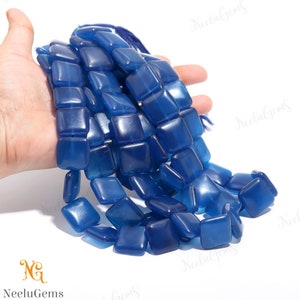 AAA+ Blue Sapphire Quartz Smooth Square Shape Gemstone Beads,Blue Quartz Smooth Cushion Beads,20 MM Blue Quartz Bead For Handmade Jewelry