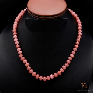 Collar de rodocrosita rosa anudado a mano, collar anudado de rodocrosita, collar de cuentas de rodocrosita, collar de rodocrosita hecho a mano
