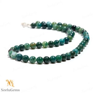 AAA+ Natural Green Moss Agate Beaded Necklace,8 MM Moss Agate Smooth Round Beads Necklace,18&quot; Moss Agate Beads Necklace In Handmade Jewelry