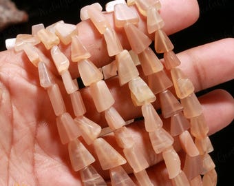 AAA+ Natural Peach Moonstone Smooth Triangle Beads,Geniune Moonstone Briolette Beads,13" Moonstone Beads For Handmade Jewelry & Craft Making