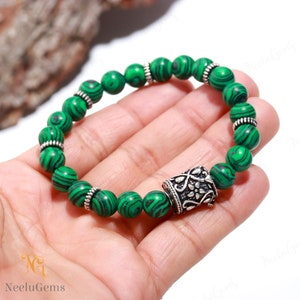 AAA+ Rare Green Malachite Bracelet,Malachite Round Beads Bracelet,Malachite Stretch Bracelet,8 MM Malachite Beads Unisex Healing Bracelet