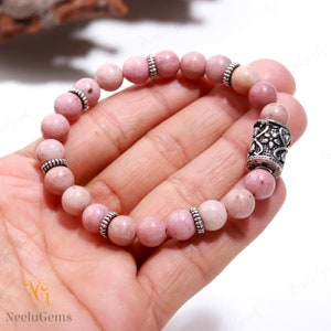 Pink Rhodochrosite Bracelet,Rhodochrosite Round Bead Bracelet,Rhodochrosite Gemstone Stretch Bracelet,8 MM Pink Bead Unisex Healing Bracelet