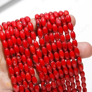 Natural Italian Coral Smooth Tube Gemstone Beads,Coral Gemstone Smooth Beads,5X9MM Coral Dholki Shape Beads,Coral Beads For Handmade Jewelry