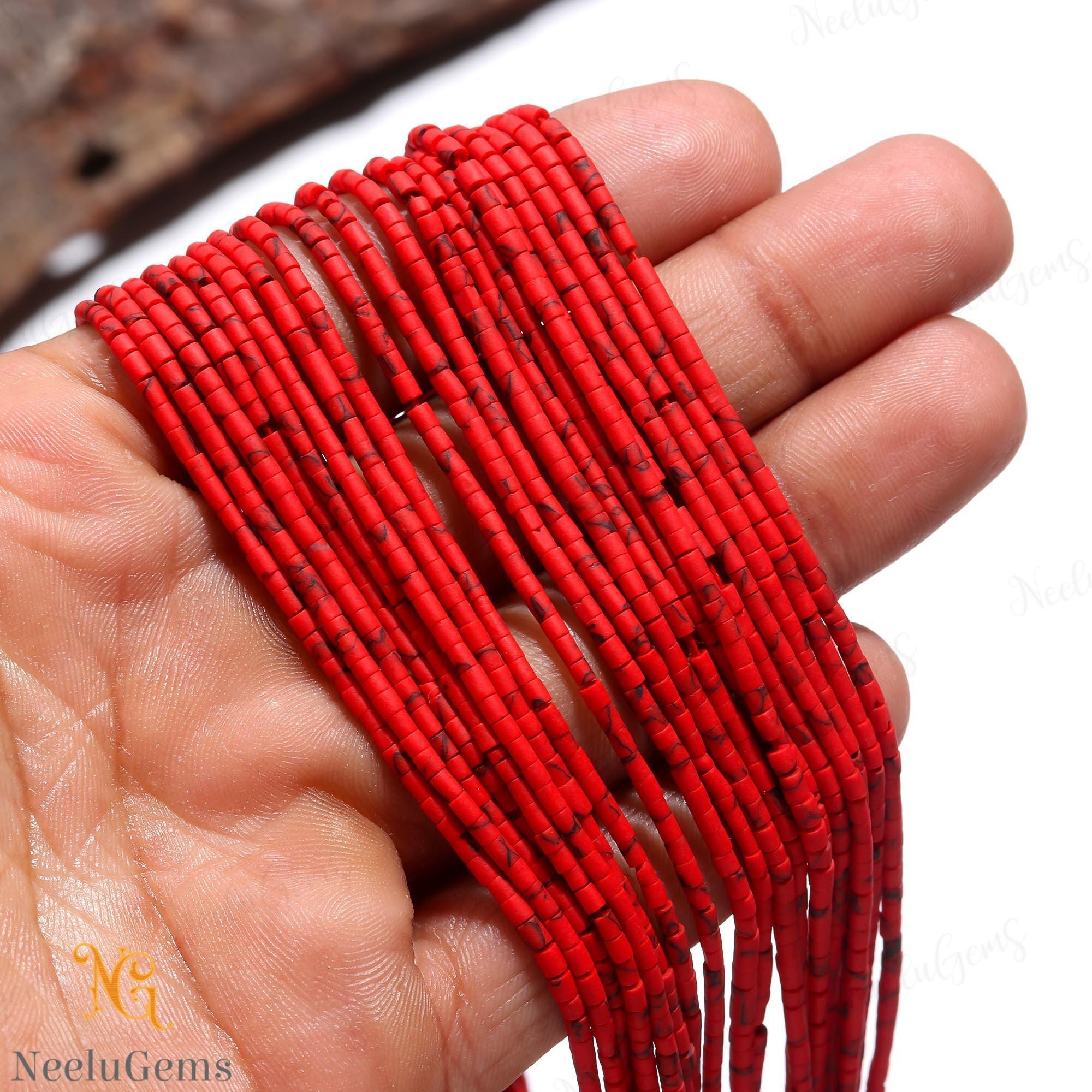AAA+ Natural Red Coral Smooth Tube Shape Gemstone Beads,Coral Howlite Tube Briolette Bead,1.80X2.00 MM Red Howlite Bead For Handmade Jewelry