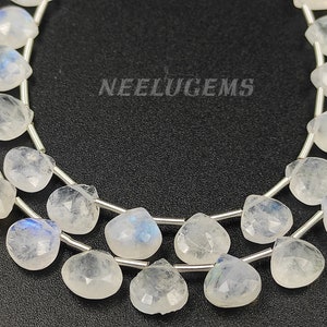 AAA+ Quality White Rainbow Moonstone Faceted Heart Gemstone Beads,Natural Rainbow Side Drill Heart Briolettes, Rainbow Beads For Jewelry