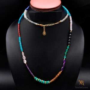 Natural Multi Color Gemstone Beads Necklace,Multi Gemstone Long Necklace,Mix Design Necklace,Rare Bead Necklace,Multi Bead Handmade Necklace