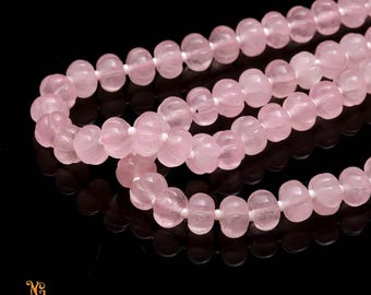 AAA+ Pink Rose Quartz Carving Rondelle Beads,8 MM Hand Curved Rose Quartz Watermelon Beads,16" Pumpkin Quartz Beads For Handmade Jewelry