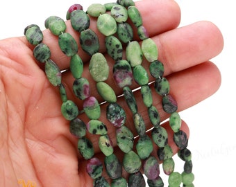 Cuentas ovaladas facetadas de rubí y zoisita AAA+, cuentas ovaladas tipo briolette de rubí y zoisita natural, cuentas de piedras preciosas de 33 cm para joyería y artesanías hechas a mano.