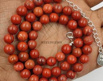 Natural Red Jasper Stone Round Beaded Necklace,Red Jasper Beads Necklace For Men & Women,18 Inch Round Bead Necklace,10MM Jasper Round Beads