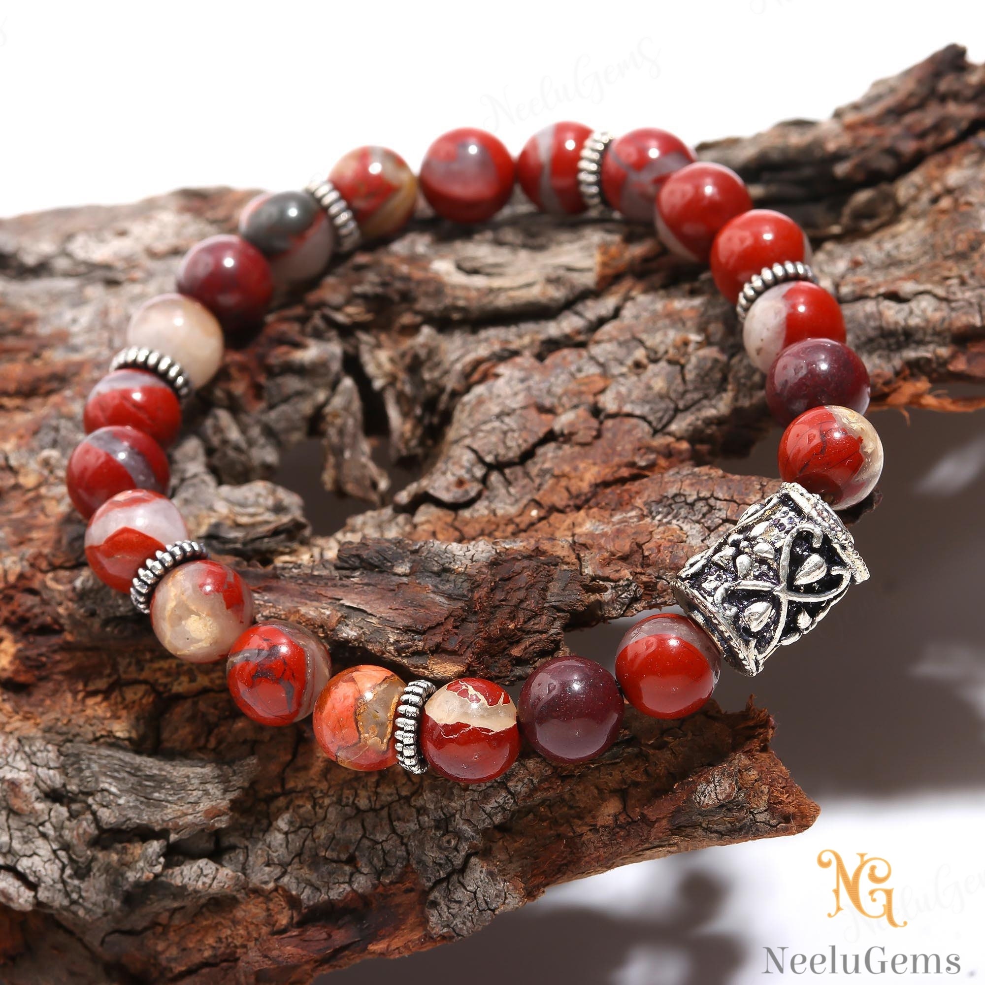 8mm Red Jasper Bracelet, Natural Root Chakra Grounding Jewelry 