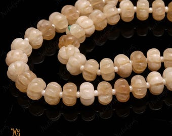 AAA+ Yellow Aquamarine Quartz Carving Rondelle Beads,8 MM Hand Curved Aquamarine Watermelon Beads,16" Pumpkin Beads For Handmade Jewelry