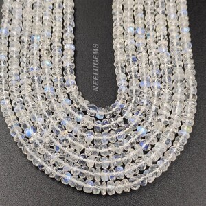 AAA+ Natural White Rainbow Moonstone Faceted Rondelle Shape Beads,Blue Fire Rainbow Faceted Bead,Rainbow Rondelle Beads,3-5 MM Rainbow Beads