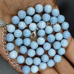 Hand Knotted Blue Oregon Opal Necklace,Peruvian Blue Opal Necklace,Oregon Opal Knotted Necklace,Opal Round Bead Necklace,Opal Candy Necklace