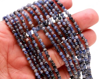 AAA+ Natural Blue Sapphire Microcut Faceted Beads,3.30-3.40 MM Sapphire Tiny Rondelle Beads,13" Gemstone Beads For Handmade Jewelry