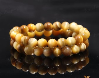 Bracelet oeil de tigre doré naturel 8 mm, pierre scintillante pour la confiance et la chance, pierre précieuse en or brun, cadeau unisexe pour une protection courageuse