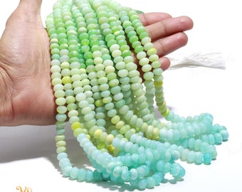 AAA+ Quality Green Blue Opal Smooth Rondelle Gemstone Beads,Peruvian Green Opal Plain Beads,8-9 MM Green Opal Beads For Handmade Jewelry
