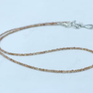 Natural Chocolate Moonstone Microcut Faceted Bead Necklace,2MM Gemstone Beaded Necklace Jewelry for Men&Women,Handmade Necklace Gift for Her