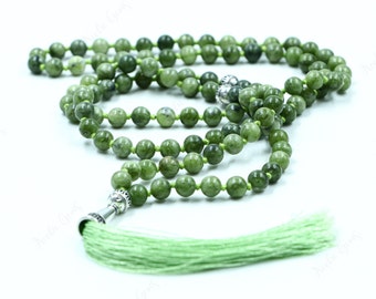 Green Vessonite Beads Mala Necklace-108 Hand Knotted Mala Necklace,Gemstone Beads Yoga,Prayer & Meditation Mala Necklace,Beaded Necklace