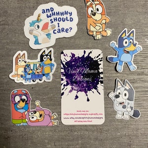 6 Sticker Size Decal Pack  , Heeler Janet & Rita, cute, bingo, bandit, chili, family, gift, holidays, keys, muffin, why should I care