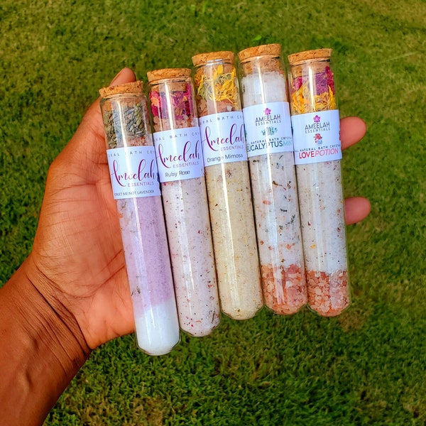 2-ounce Glass Bath Salt Test Tubes | 5 Fragranced Bath Salt | Variety Bath Salt Gift Set