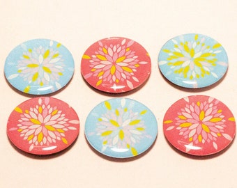 Blue and red/pink foral magnet set