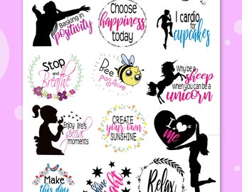 Inspirational planner stickers // sticker set sheet // motivation stickers // happy stickers // phases and sayings stickers