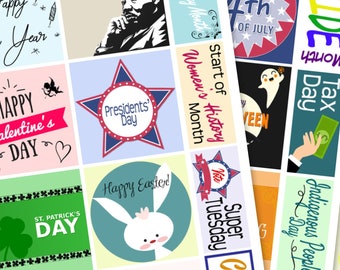 Happy Planner Holiday Stickers // Father's Day // 4th of July // Pride // Halloween // Thanksgiving // Hanukkah // Indigenous Peoples Day