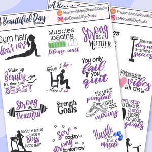 Gym Life exercise planner stickers // workout sticker set sheet // bullet journal stickers // bujo stickers