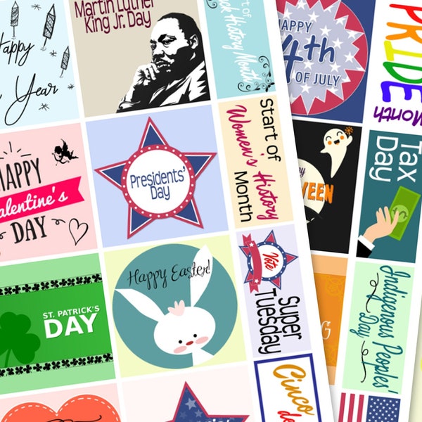 Happy Planner Holiday Stickers // Father's Day // 4th of July // Pride // Halloween // Thanksgiving // Hanukkah // Indigenous Peoples Day