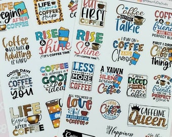 Coffee lover planner stickers // sticker set sheet // bullet journal stickers // bujo stickers