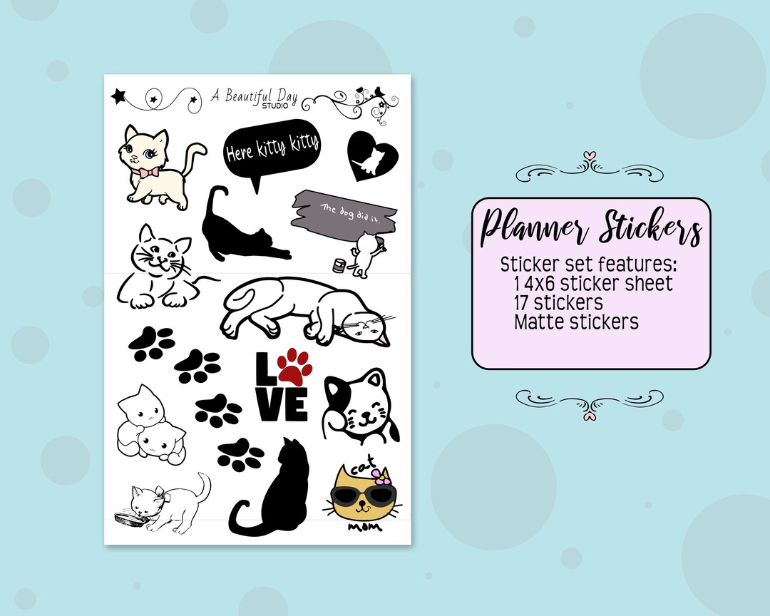 Cat Planner Stickers // Sticker Set Sheet // Bullet Journal Stickers ...