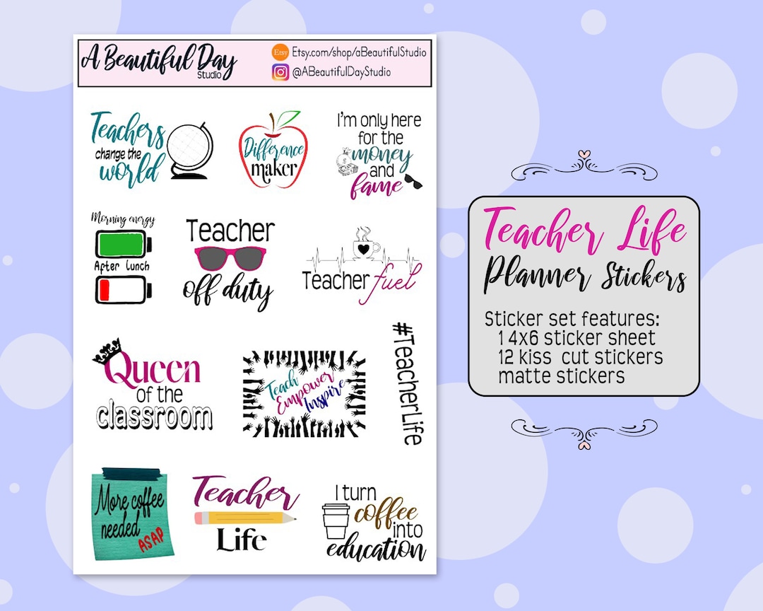 Teacher Life Planner Stickers // Back to School Sticker Set Sheet ...