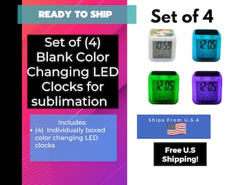 Horloge LED à sublimation à changement de couleur - Ensemble vierge de 4