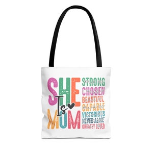 She is Mom Inspirational tote bag gift for Mothers day Inspirational gift for Mothers day